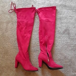 Thigh high red boots